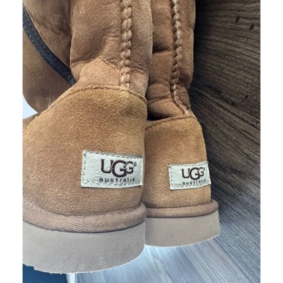 Ugg Genevieve Extra Tall Suede Shearling Boots Bow Back Chesnut Tan Women's 8 - Picture 7 of 9